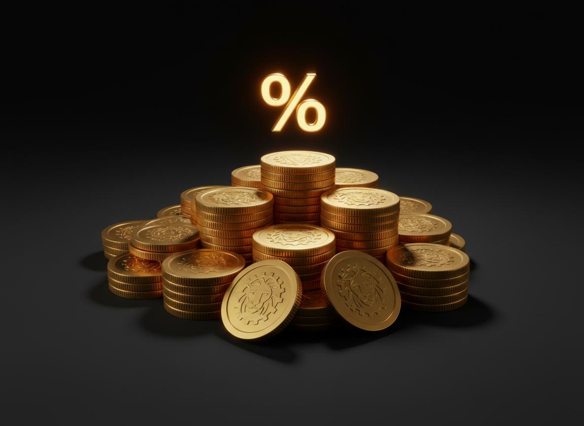Gold coins with percentage symbol representing deposit bonus
